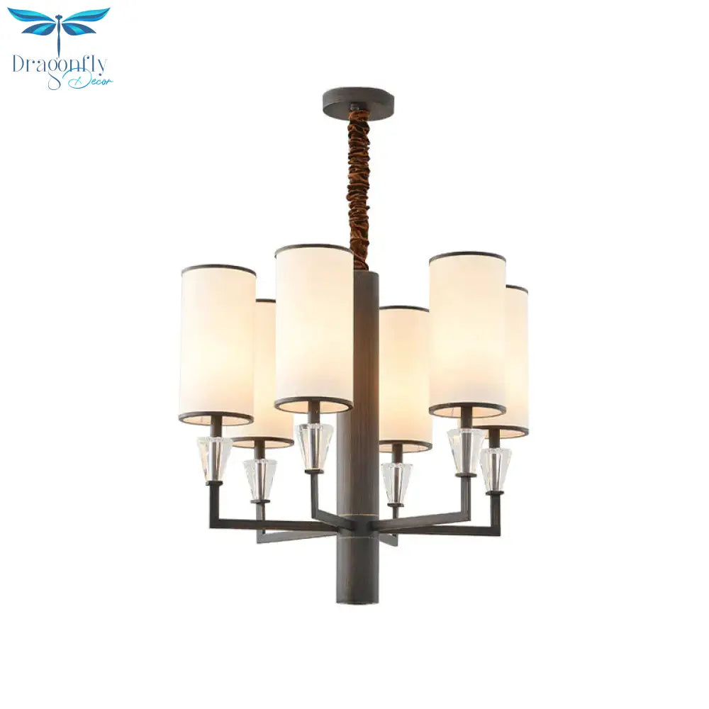 6/8 Heads Fabric Chandelier Lamp Traditional White Column Dining Table Suspension Pendant Light