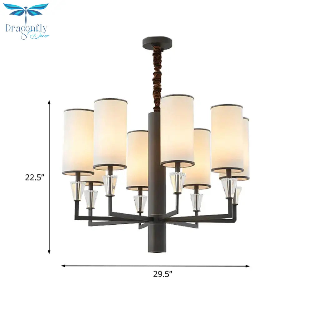 6/8 Heads Fabric Chandelier Lamp Traditional White Column Dining Table Suspension Pendant Light
