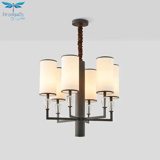 6/8 Heads Fabric Chandelier Lamp Traditional White Column Dining Table Suspension Pendant Light