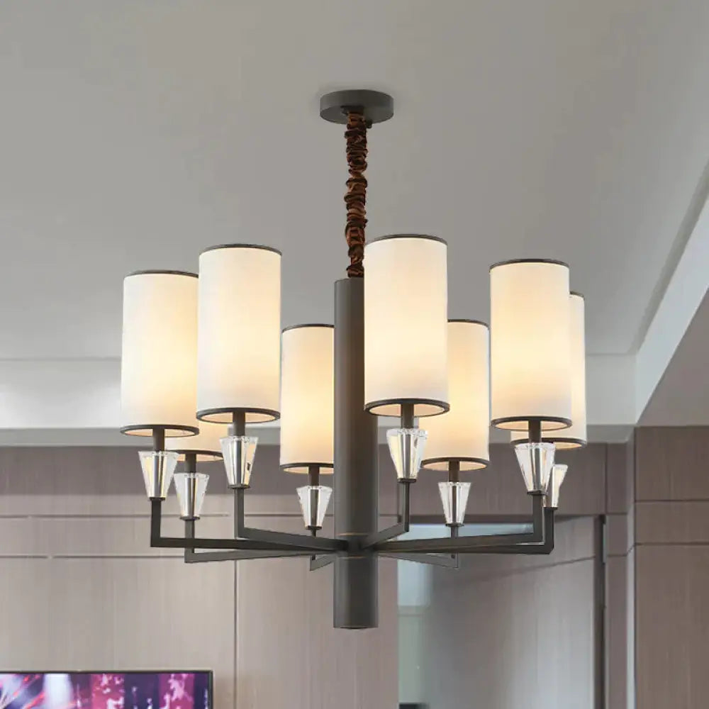 6/8 Heads Fabric Chandelier Lamp Traditional White Column Dining Table Suspension Pendant Light