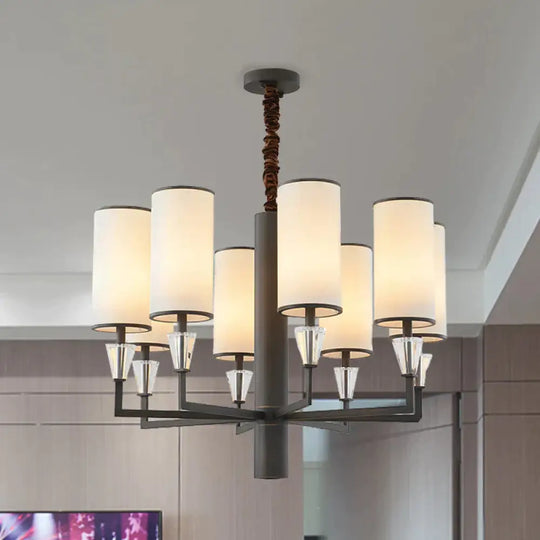 6/8 Heads Fabric Chandelier Lamp Traditional White Column Dining Table Suspension Pendant Light