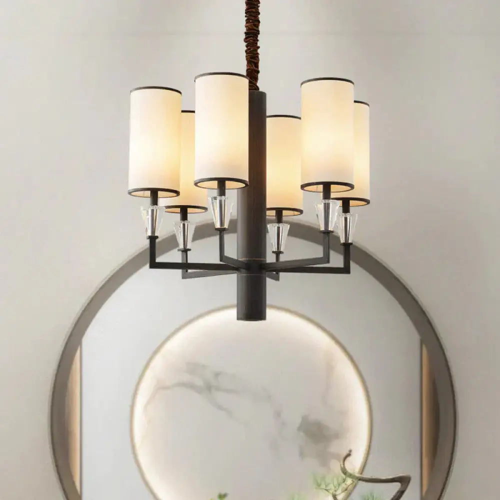 6/8 Heads Fabric Chandelier Lamp Traditional White Column Dining Table Suspension Pendant Light