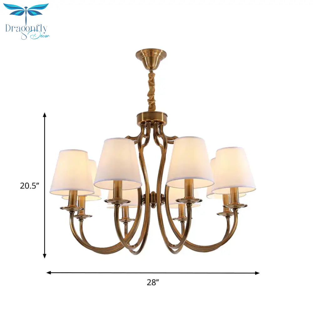 6/8 Heads Metal Pendant Chandelier Traditional Brass Swooping Arm Guest Room Lighting Fixture With