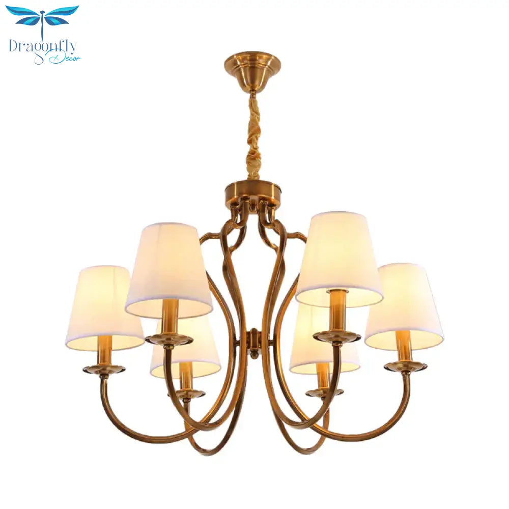 6/8 Heads Metal Pendant Chandelier Traditional Brass Swooping Arm Guest Room Lighting Fixture With