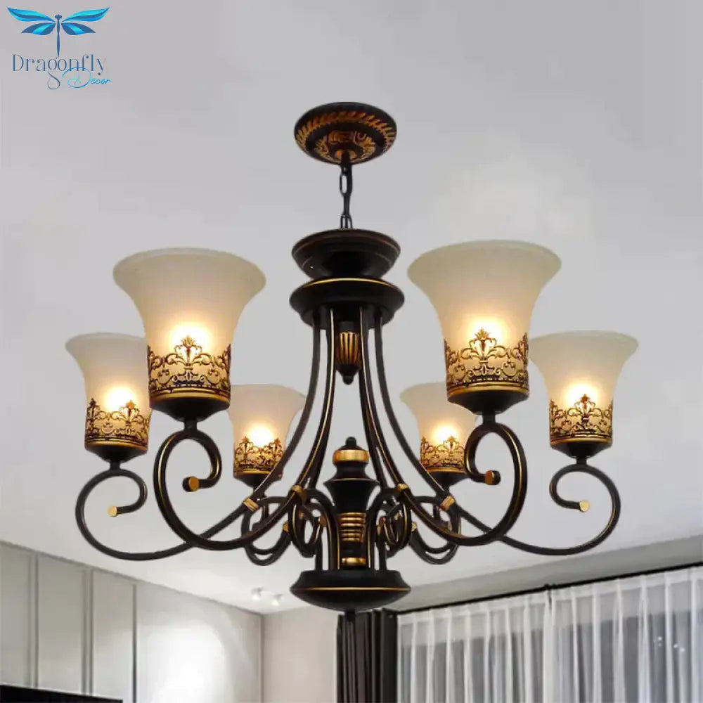 6/8 - Light Ceiling Lamp With Bell Shade Cream Glass Traditional Style Guest Room Chandelier