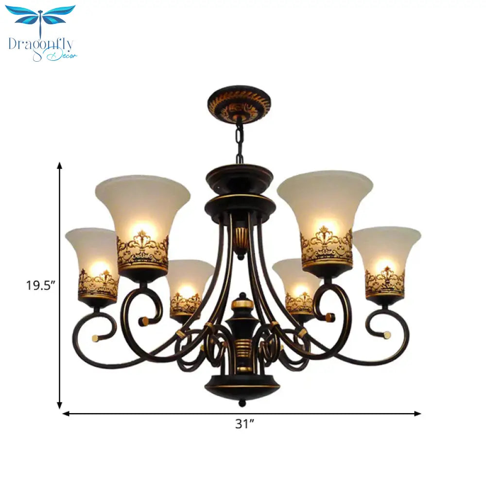 6/8 - Light Ceiling Lamp With Bell Shade Cream Glass Traditional Style Guest Room Chandelier