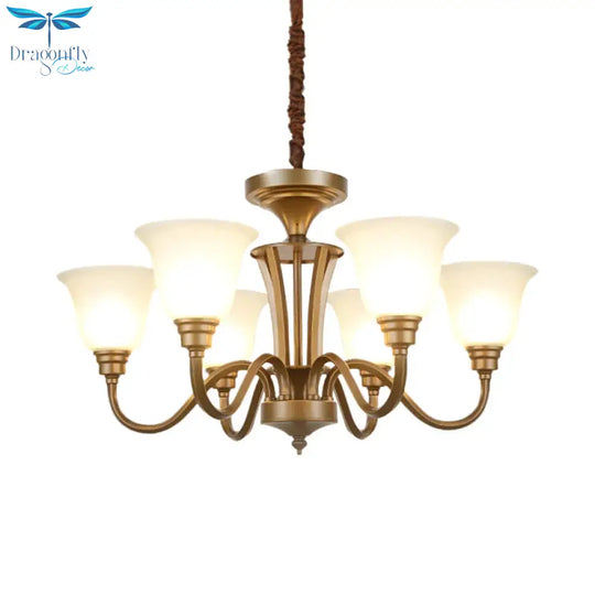 6/8 Lights Bell Shade Pendant Chandelier Traditional Style Brown Frosted Glass Pendulum Light