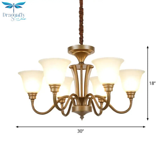 6/8 Lights Bell Shade Pendant Chandelier Traditional Style Brown Frosted Glass Pendulum Light