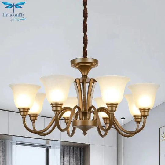 6/8 Lights Bell Shade Pendant Chandelier Traditional Style Brown Frosted Glass Pendulum Light