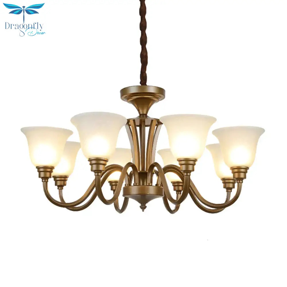 6/8 Lights Bell Shade Pendant Chandelier Traditional Style Brown Frosted Glass Pendulum Light