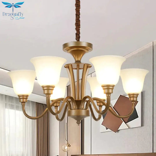 6/8 Lights Bell Shade Pendant Chandelier Traditional Style Brown Frosted Glass Pendulum Light