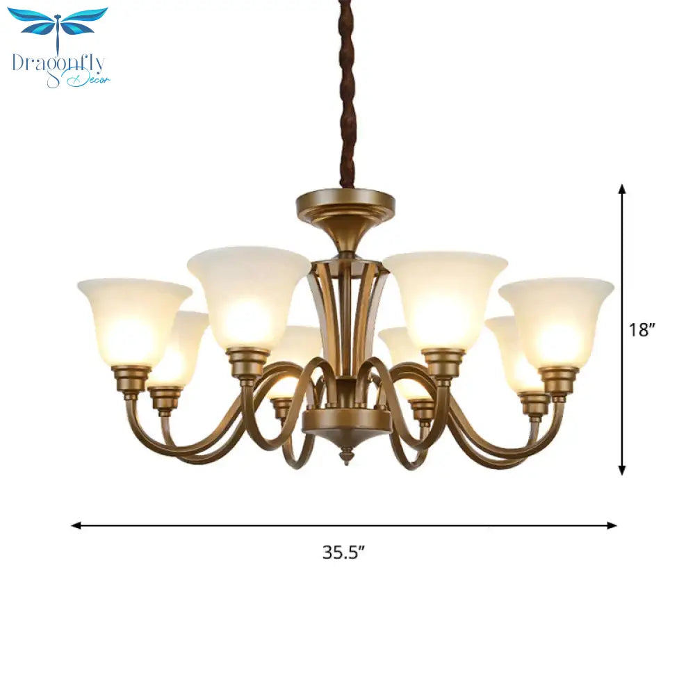 6/8 Lights Bell Shade Pendant Chandelier Traditional Style Brown Frosted Glass Pendulum Light