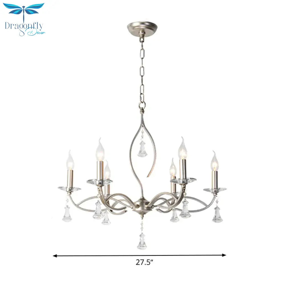 6/8 Lights Chandelier Lighting Fixture Traditional Curvy Crystal Hanging Lamp Kit In Chrome For