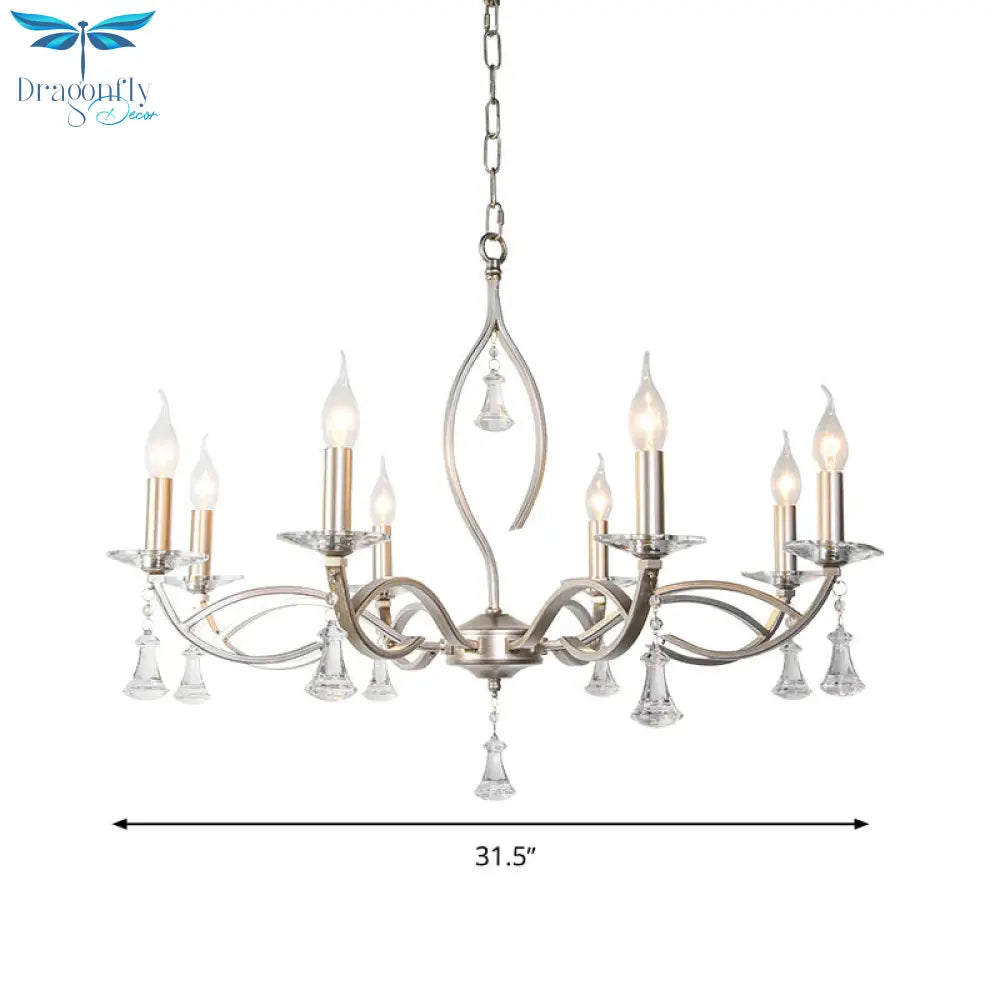 6/8 Lights Chandelier Lighting Fixture Traditional Curvy Crystal Hanging Lamp Kit In Chrome For