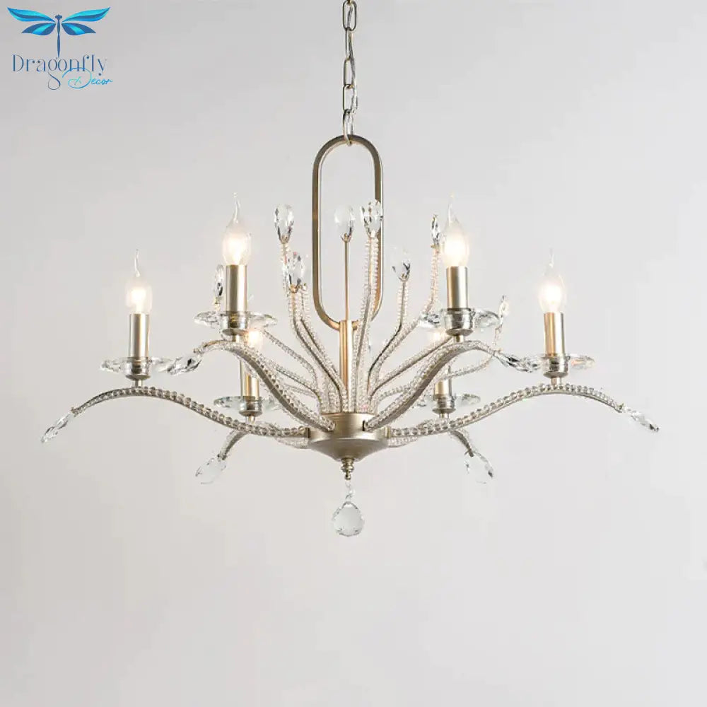 6/8 Lights Crystal Chandelier Lamp Minimalism Silver Candelabra Living Room Hanging Light Fixture