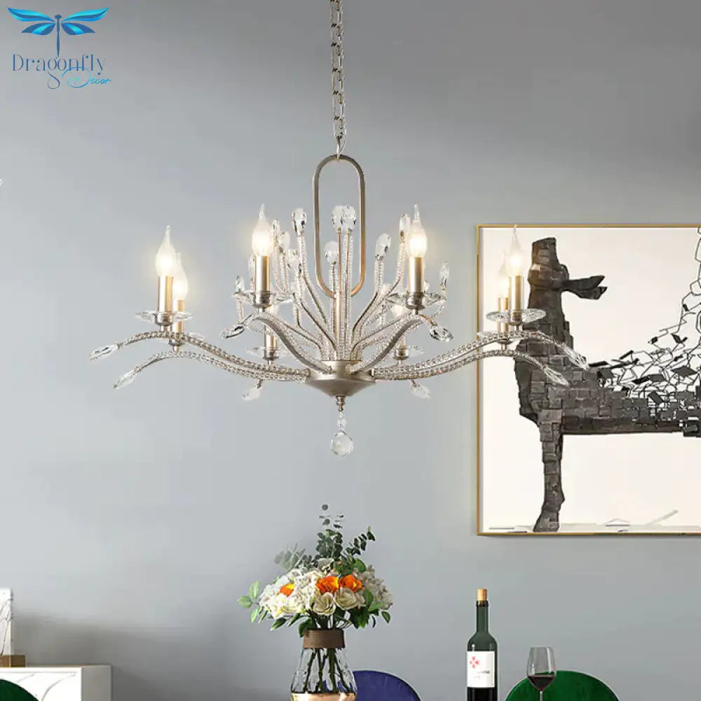 6/8 Lights Crystal Chandelier Lamp Minimalism Silver Candelabra Living Room Hanging Light Fixture