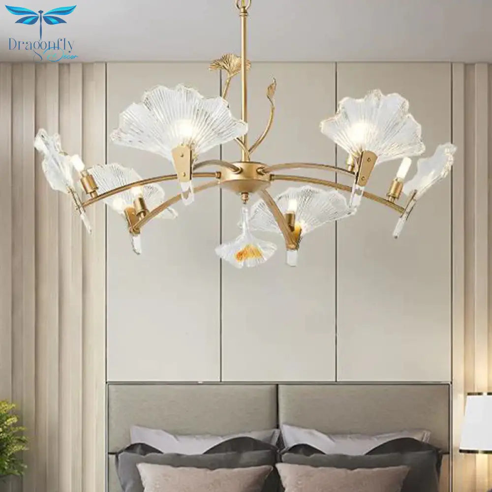 6/8 Lights Leaf - Shaped Ceiling Chandelier Rustic Brass Crystal Hanging Pendant Light For Living