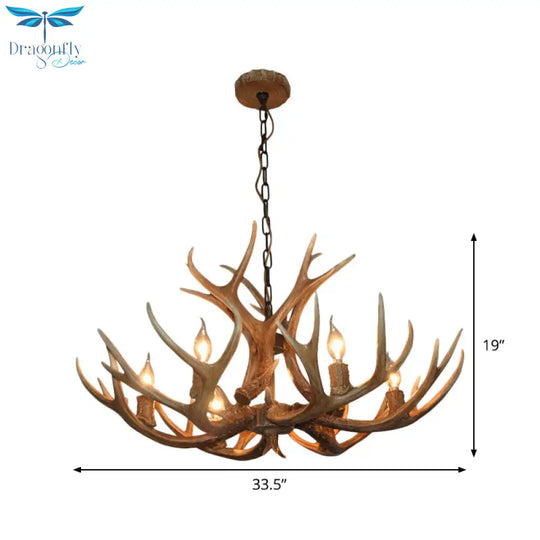 6 - Bulb Antler Candelabra Chandelier Farmhouse Brown Resin Ceiling Suspension Lamp For Dining Room