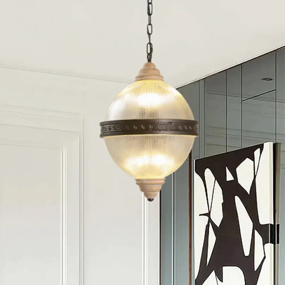 6 - Bulb Chandelier Lighting Rural Living Room Pendant Light Fixture With Globe Clear Ribbed Glass