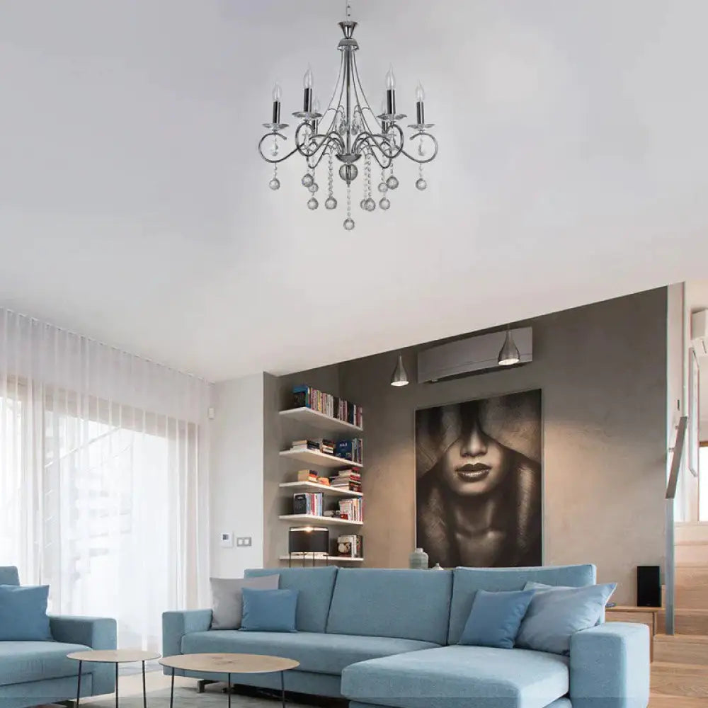 6 Bulbs Flameless Candle Chandelier Lighting With Clear Crystal Accent Vintage Stylish Pendant Lamp