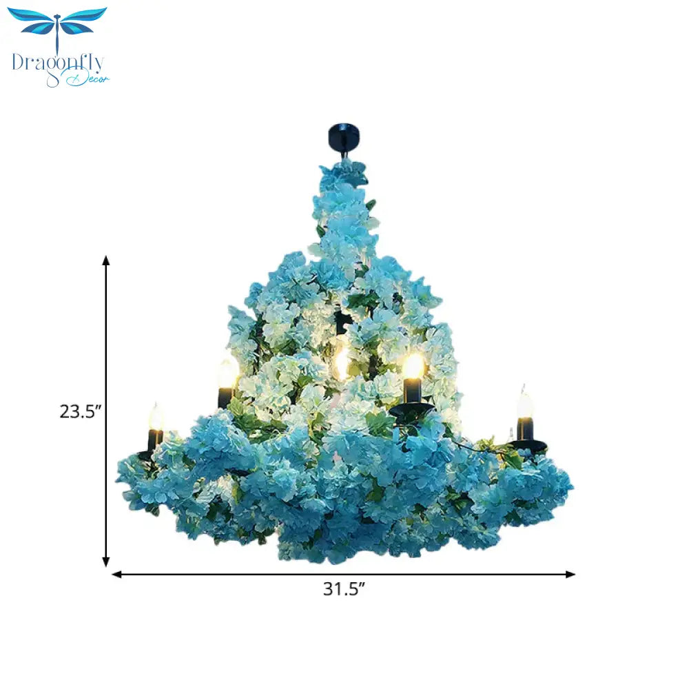 6 Heads Candle Chandelier Lighting Factory Blue/Rose Red Metallic Pendant Light Fixture With