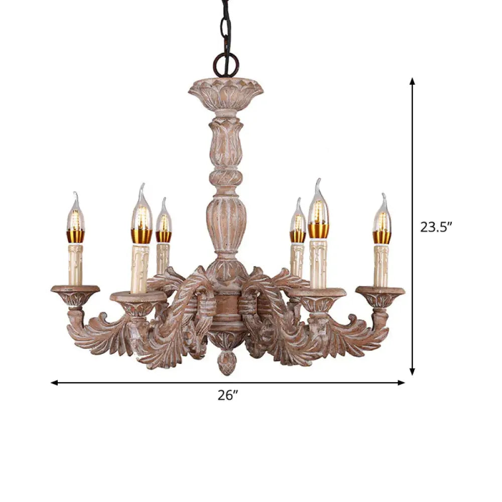 6 Heads Living Room Hanging Chandelier Traditional Brown Ceiling Pendant Light With Branch Wood
