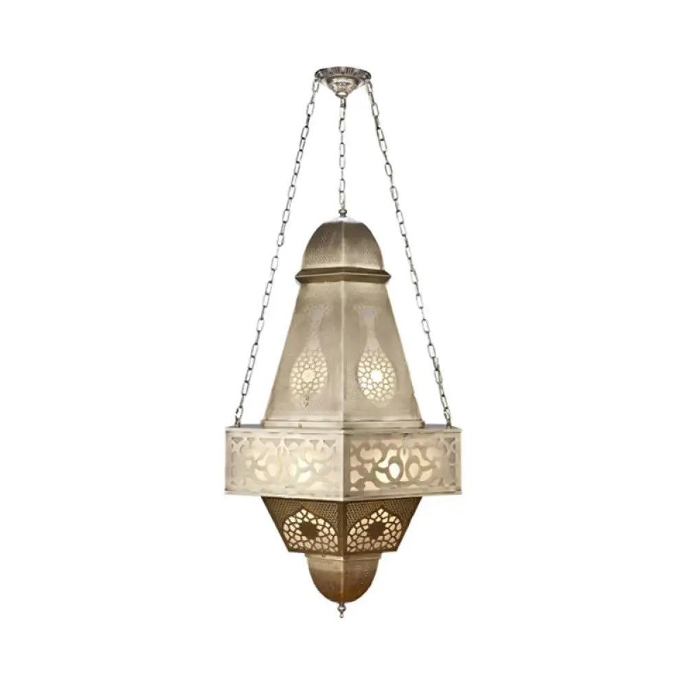 6 Heads Tower Chandelier Lighting Arab Brass Finish Metallic Hanging Ceiling Lamp With Chain