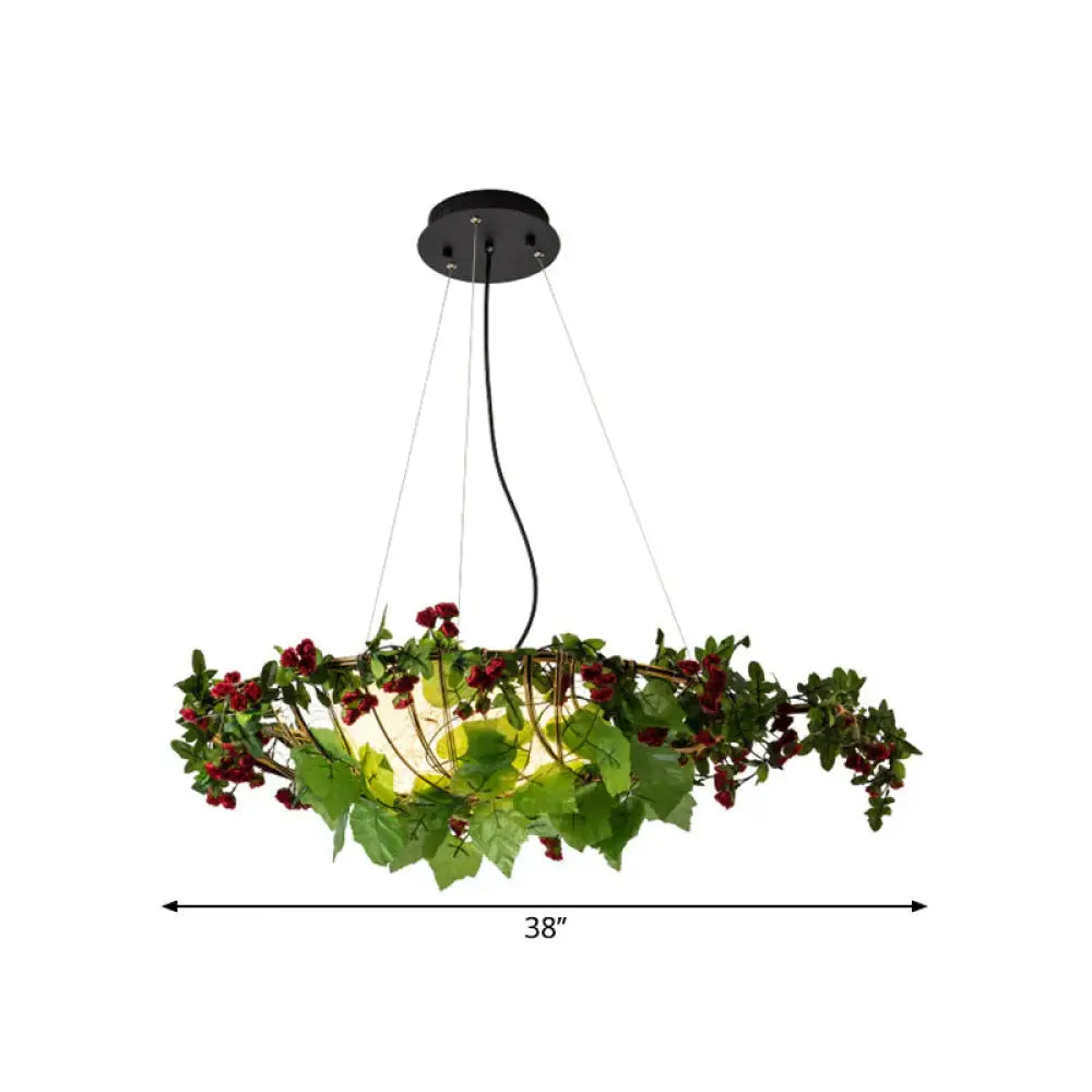 6 - Light Hanging Chandelier Farm Eggs Opal Glass Pendant Lighting In Black With Metal Bird Shade