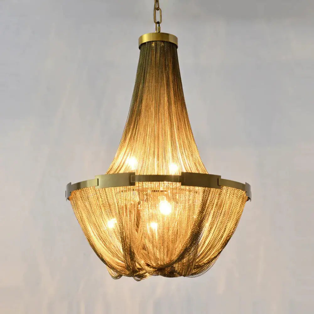 6 Lights Basket - Shaped Chandelier Lamp Rural Gold Metallic Pendant Light Kit For Living Room