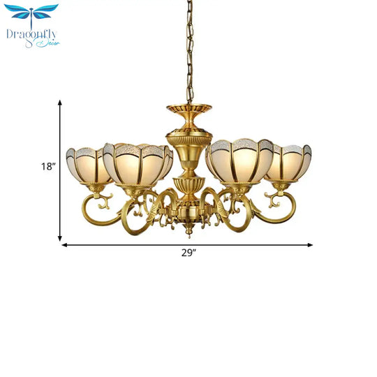 6 Lights Chandelier Pendant Lamp Colonial Bedroom Ceiling Suspension Light In Gold With Bowl