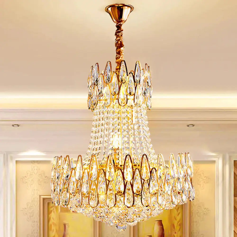 6 Lights Crystal Chandelier Modern Gold Tapered Living Room Ceiling Pendant Lamp
