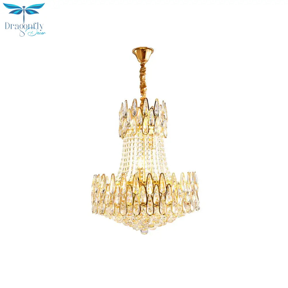 6 Lights Crystal Chandelier Modern Gold Tapered Living Room Ceiling Pendant Lamp