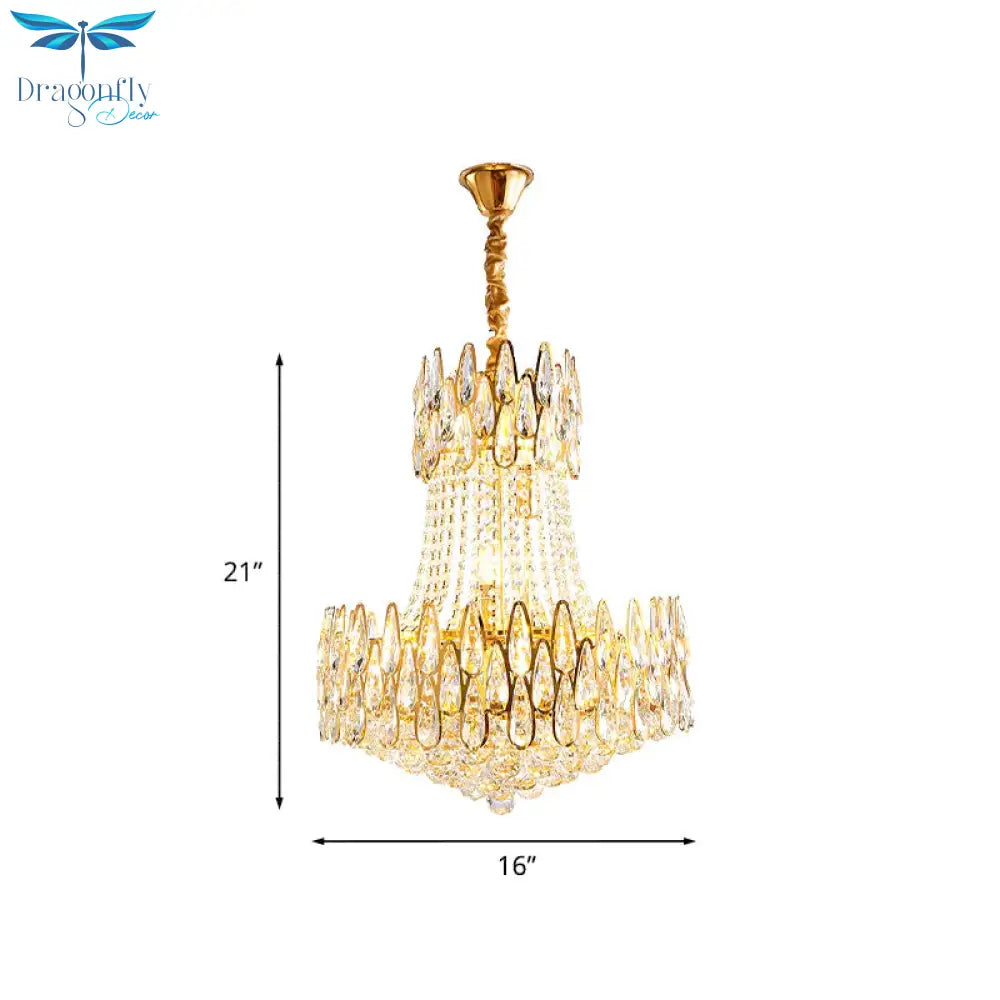 6 Lights Crystal Chandelier Modern Gold Tapered Living Room Ceiling Pendant Lamp