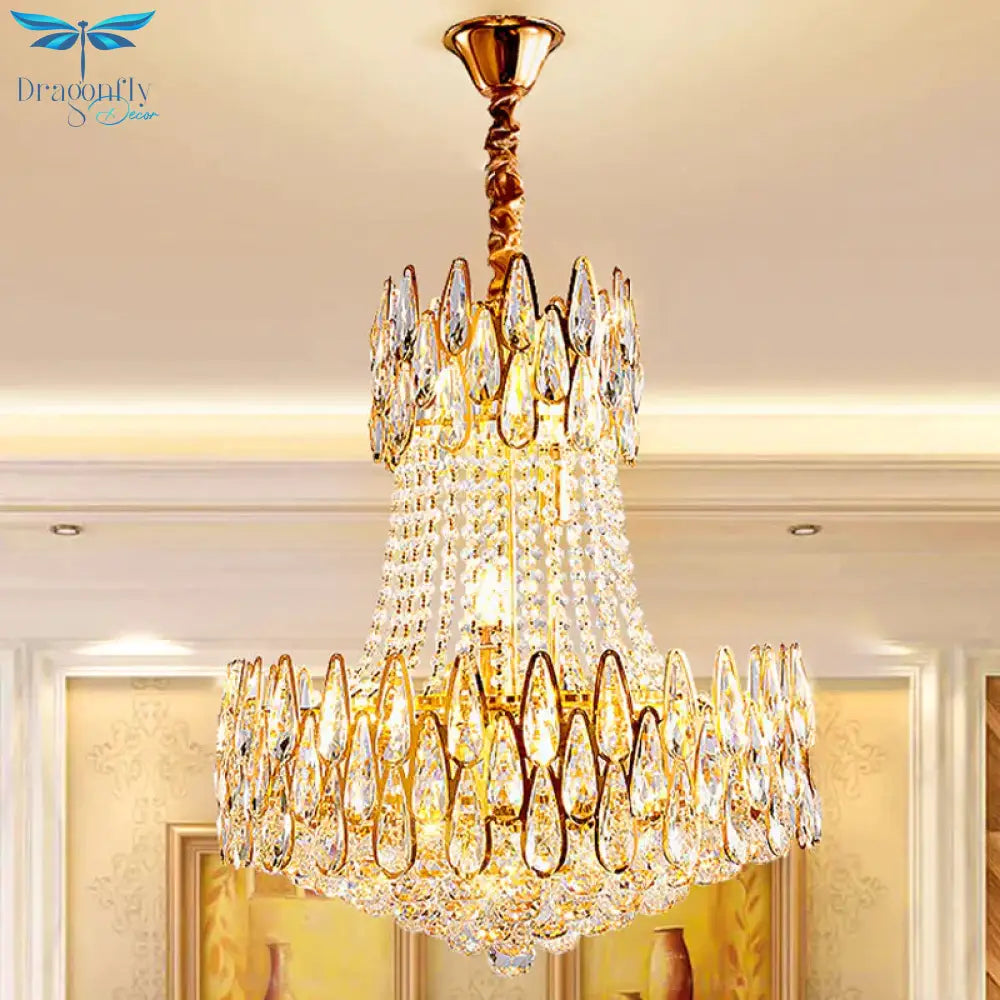 6 Lights Crystal Chandelier Modern Gold Tapered Living Room Ceiling Pendant Lamp