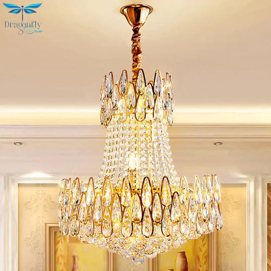 6 Lights Crystal Chandelier Modern Gold Tapered Living Room Ceiling Pendant Lamp