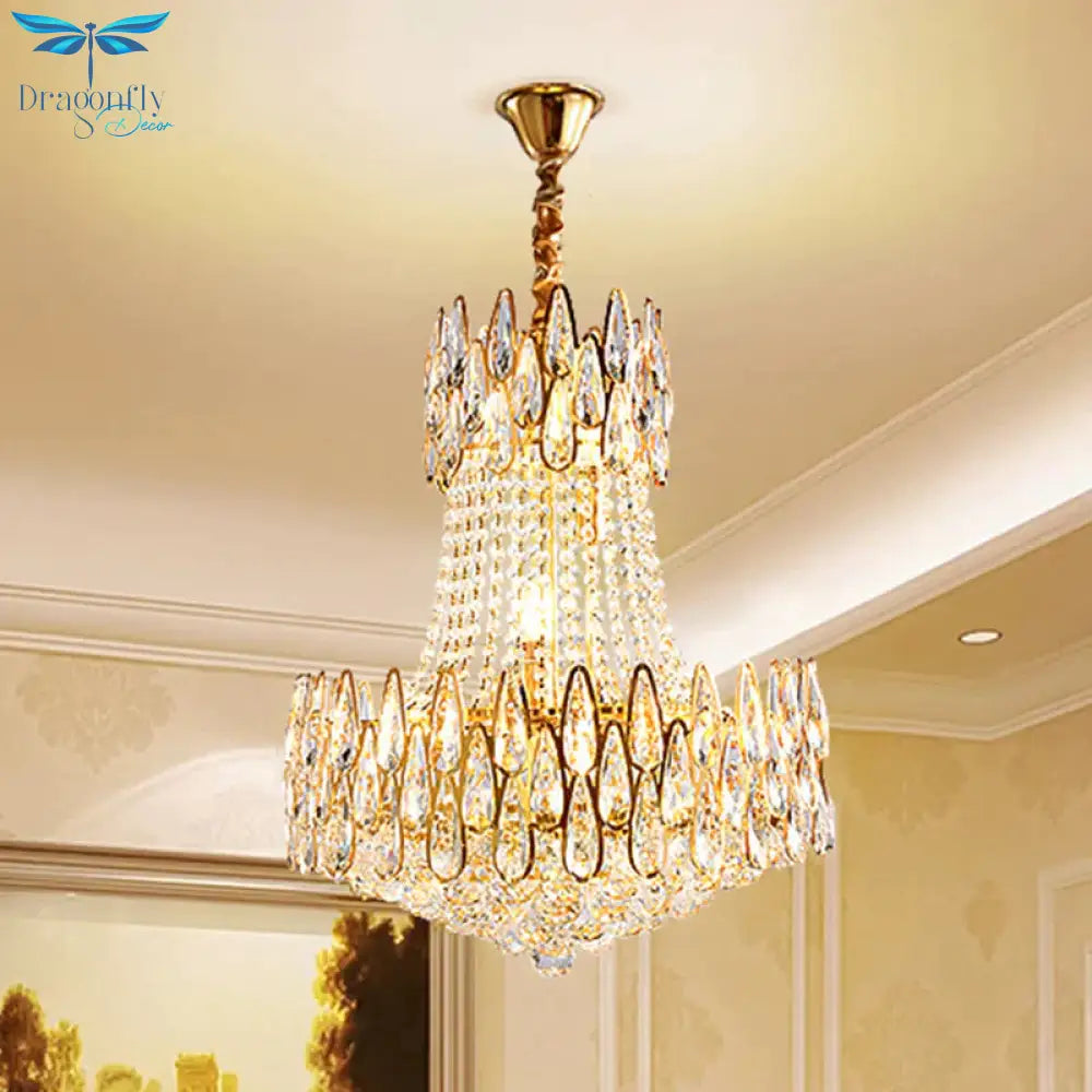 6 Lights Crystal Chandelier Modern Gold Tapered Living Room Ceiling Pendant Lamp