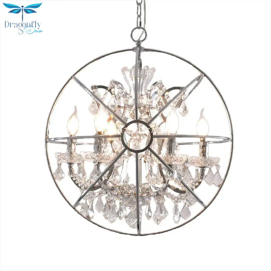 6 Lights Crystal Pendant Chandelier Classic Silver Globe Dining Room Hanging Ceiling Fixture