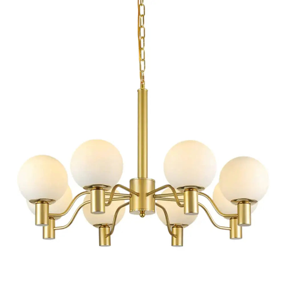 6 Lights Frosted Glass Pendant Chandelier Traditional Brass Globe Living Room Hanging Ceiling