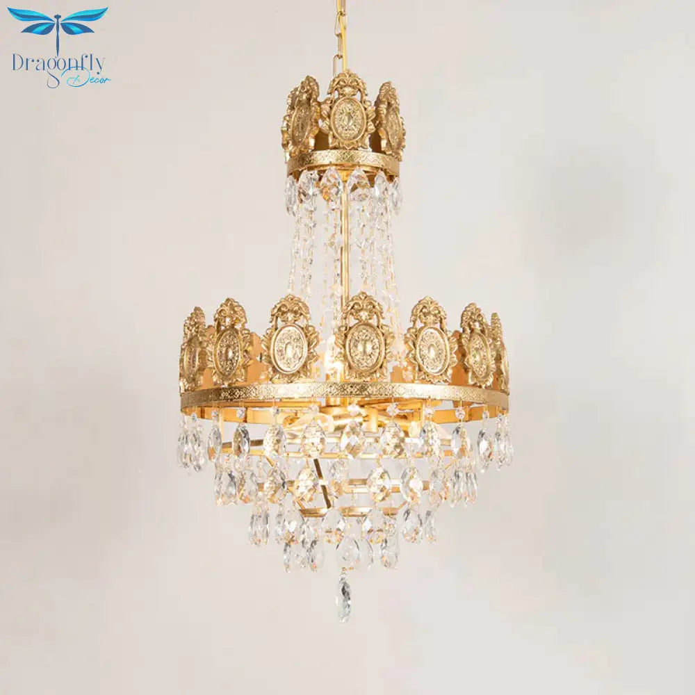 6 Lights Living Room Chandelier Lighting Lodge Silver/Gold Drop Pendant With Conical Crystal Shade