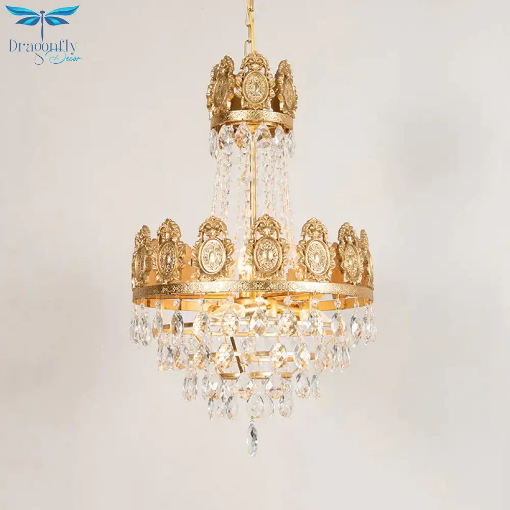 6 Lights Living Room Chandelier Lighting Lodge Silver/Gold Drop Pendant With Conical Crystal Shade