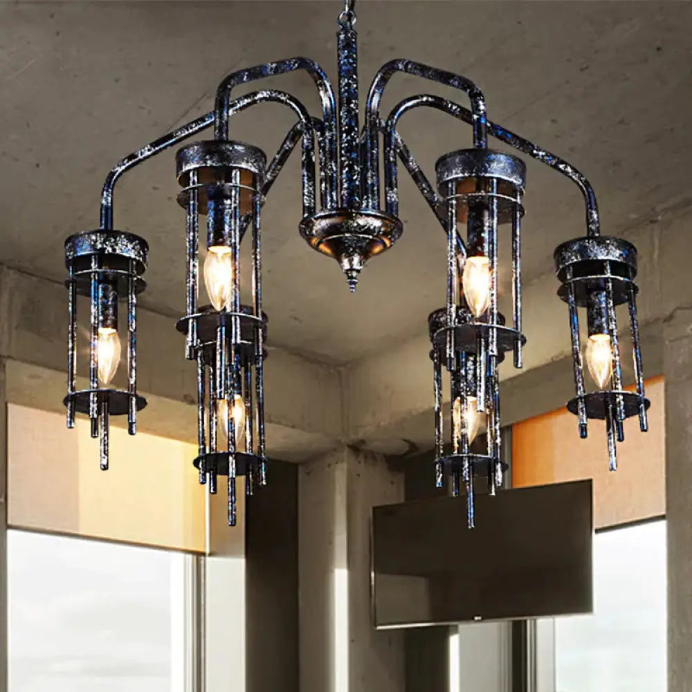 6 Lights Metal Chandelier Lamp Farmhouse Antique Black Sputnik Bedroom Down Lighting Pendant