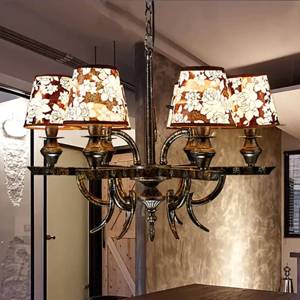 6 Lights Metal Hanging Chandelier Country Rust Tapered Dining Room Pendant Light Fixture With