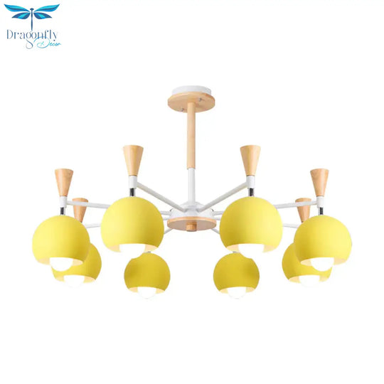 6 Lights Spherical Ceiling Pendant Macaron Metal Chandelier In Yellow For Living Room