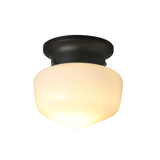 Modern White Schoolhouse Flush Mount Ceiling Lamp - Contemporary 1 - Light Fixture With Milk Glass