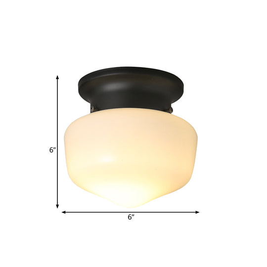 Modern White Schoolhouse Flush Mount Ceiling Lamp - Contemporary 1 - Light Fixture With Milk Glass