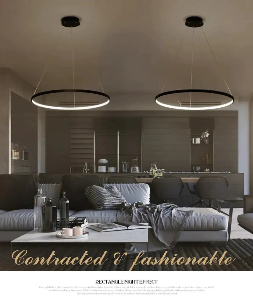 60Cm 80Cm 100Cm Modern Pendant Lights For Living Room Dining Circle Rings Acrylic Aluminum Body Led