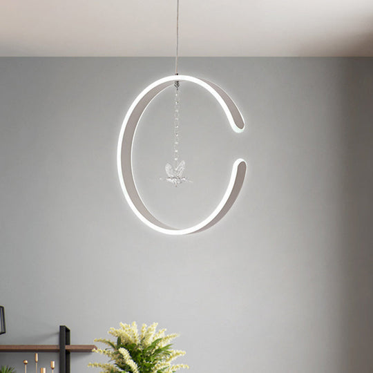 Acrylic Ring Pendant Lamp Minimalist Led Hanging Ceiling Light In White/Black Lighting