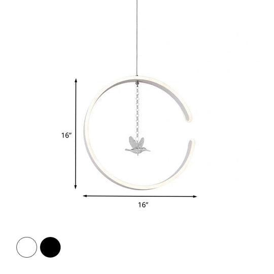 Acrylic Ring Pendant Lamp Minimalist Led Hanging Ceiling Light In White/Black Lighting
