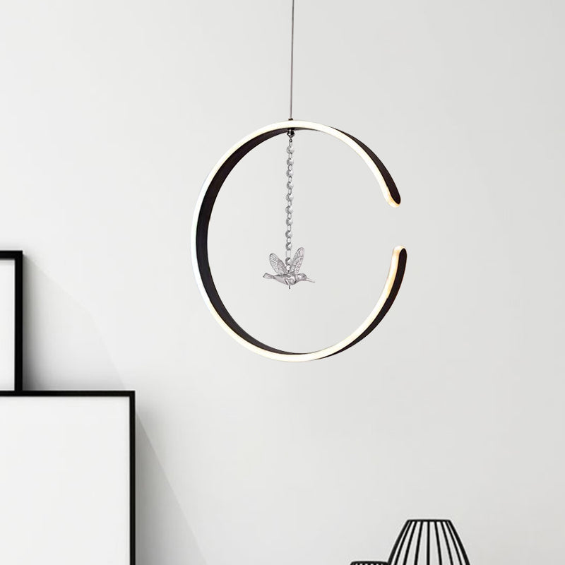 Acrylic Ring Pendant Lamp Minimalist Led Hanging Ceiling Light In White/Black Lighting