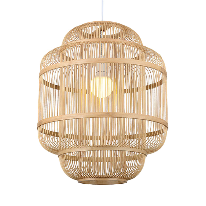 Madeleine - Rustic Wood Orb Chandelier: Beige Simple Style Hanging Lamp For Dining